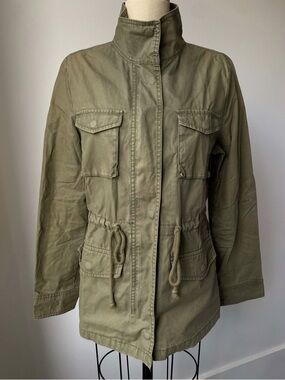 Old Navy Olive Green Cotton Utility Jacket with Drawstring Waist